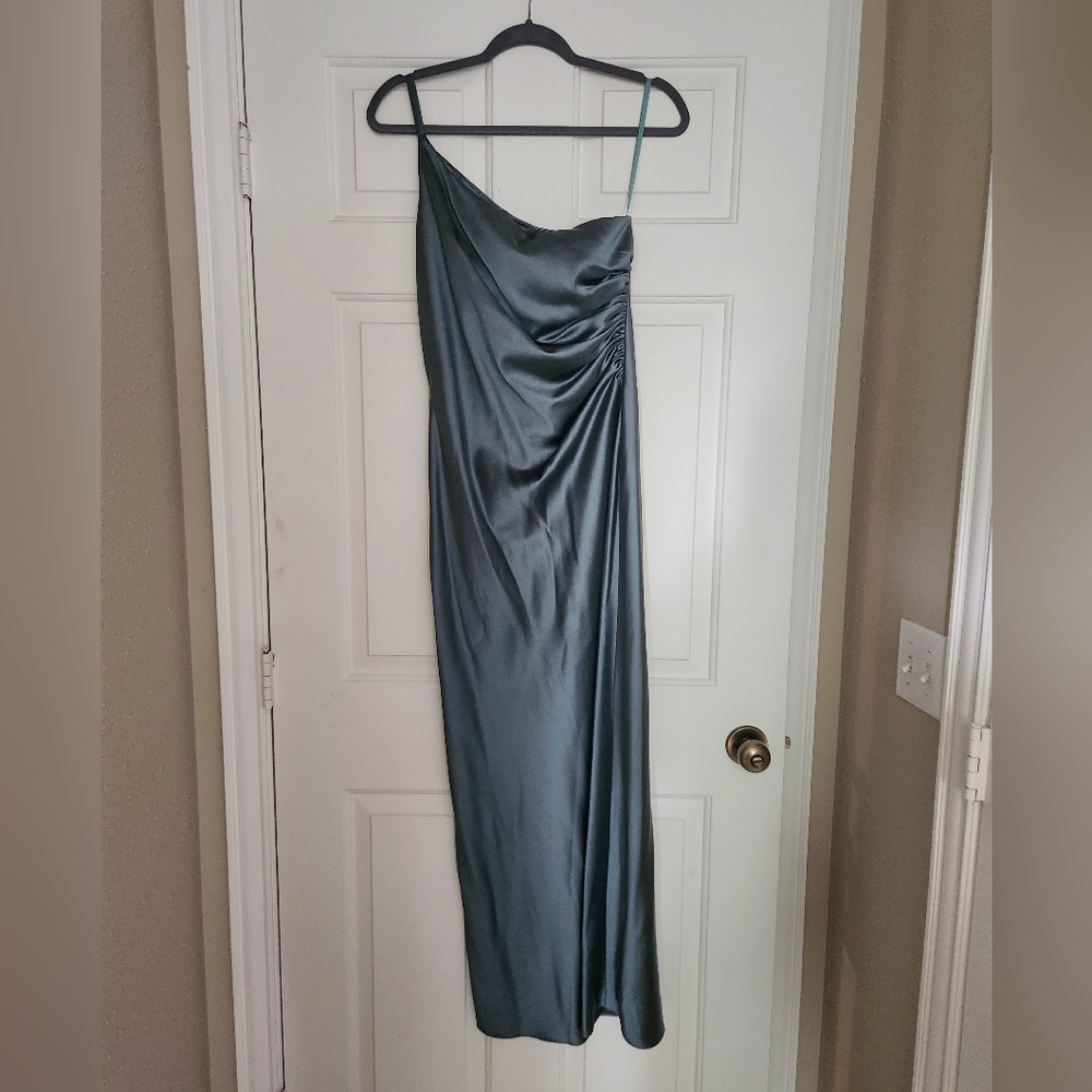 Revelry Jade Satin Dress Eucalyptus 8 Petite Maxi